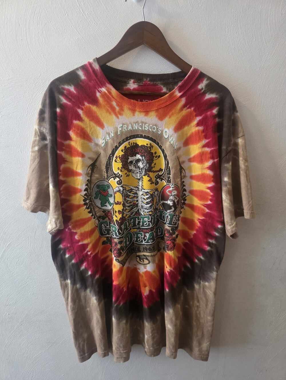 Liquid Blue Tie-Dye Grateful Dead Short Sleeve Tee - Red, Yellow, Brown